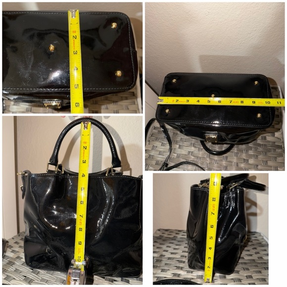 Dooney & Bourke Black Patent Leather Shoulder/Crossbody Satchel with Blue Lining - Picture 3 of 16